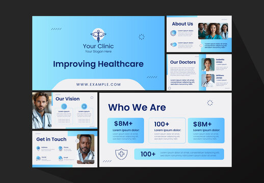 Blue And White Clinic Service Mission Healthcare Medical Presentation Template