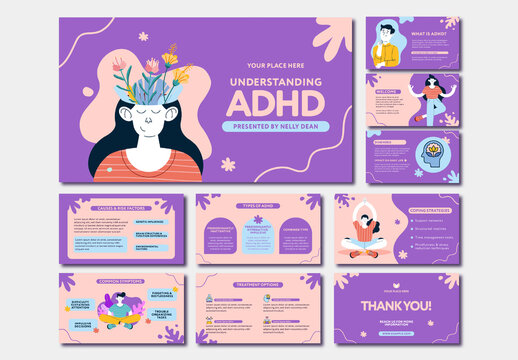 Pink And Purple ADHD Awareness Infographic Presentation Template