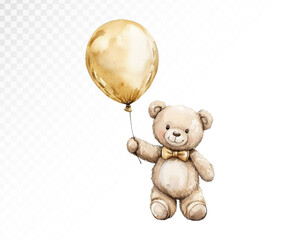 Cute watercolor Teddy Bear with Balloon Vector Illustration for Sweet Kids Themes in Soft Colors for Nursery Decor and Party Designs