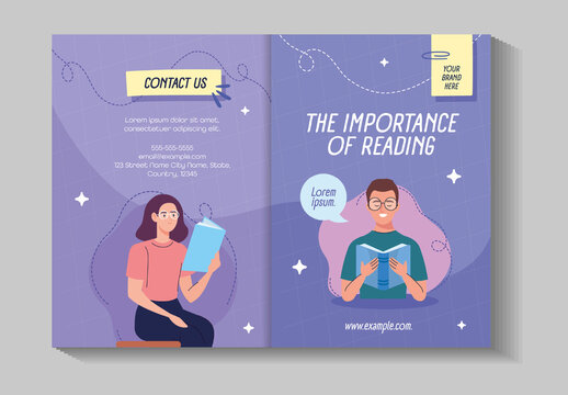 Violet And Beige Reading Learning Literacy Education Brochure Template