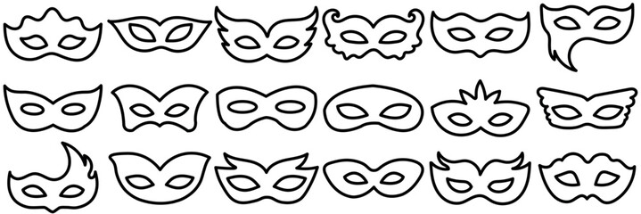 Masquerade mask icons. Set of different masquerade mask icons. Simple masquerade mask signs. Black masquerade mask icons
