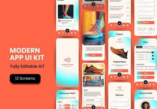 White And Orange Shoe Product Shopping Mobile UI UX Template