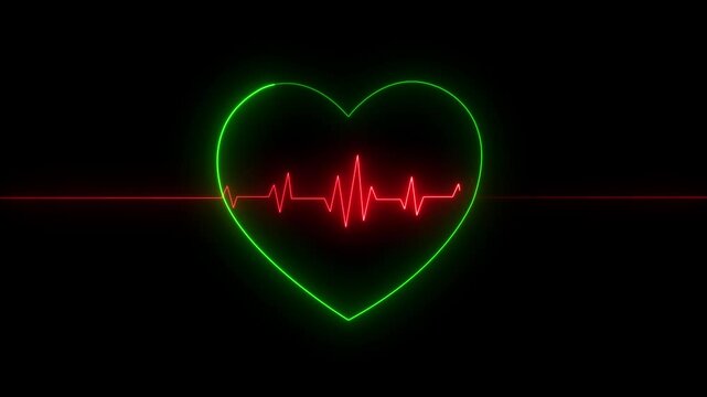 Cardiogram heartbeat pulse rate neon glowing video animation. Emergency ekg monitoring. loop motion animation.Neon Heart Beat ECG EKG Animation Background.Neon heartbeat Love icon