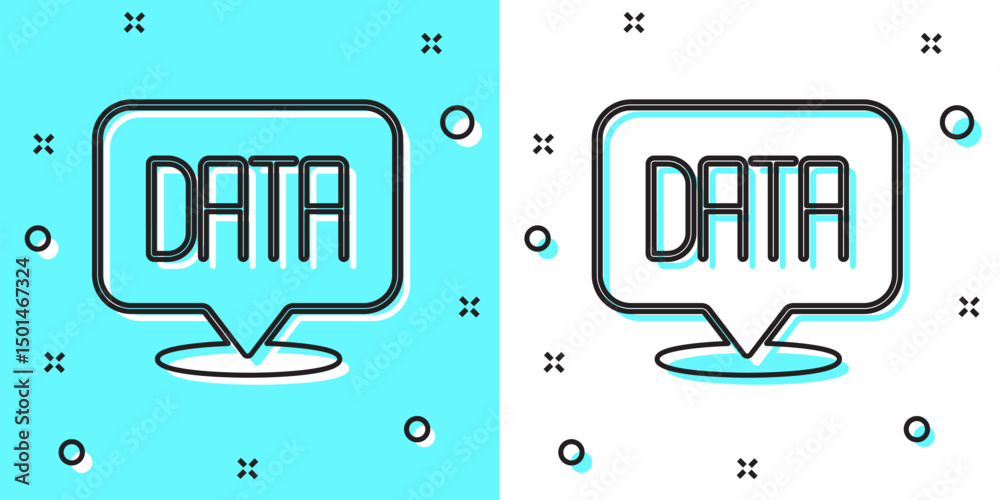Poster Black line Data analysis icon isolated on green and white background. Business data analysis process, statistics. Charts and diagrams. Random dynamic shapes. Vector
