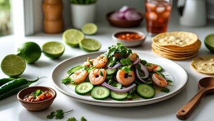 salad with vegetables and shrimps, healthy eating