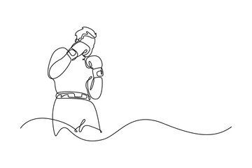 Continuous one line drawing male boxer practicing dodging punch during training session at the gym. Boxing workout for national championship event. Single line draw design vector graphic illustration
