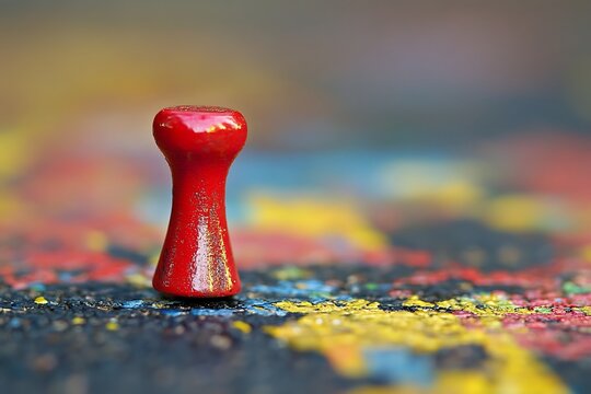 Vibrant Red Pushpin: A Close-Up on Colorful Stationery Art and Creative Design Elements in a Sharp, Abstract Composition Highlighting Texture and Minimalism