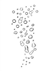 Vector monochrome rising bubbles in varying shapes illustration painted by black inks. Aqua fizzing drops for themes like beverages, cleaning products, science, abstract design, wellness blog