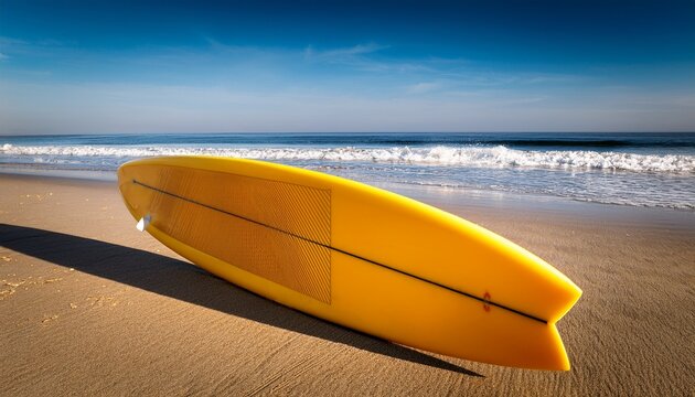 bright yellow surfboard with a beautiful design perfect for surfing enthusiasts and beachgoers looking to stand out on the waves