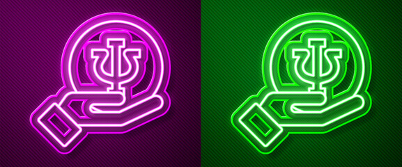 Glowing neon line Psychology icon isolated on purple and green background. Psi symbol. Mental health concept, psychoanalysis analysis and psychotherapy. Vector