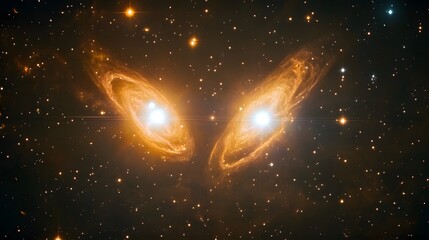 A binary star system glowing brightly in a dark galaxy