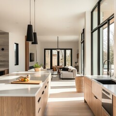 Modern living room and kitchen interior with luxury furniture and contemporary design