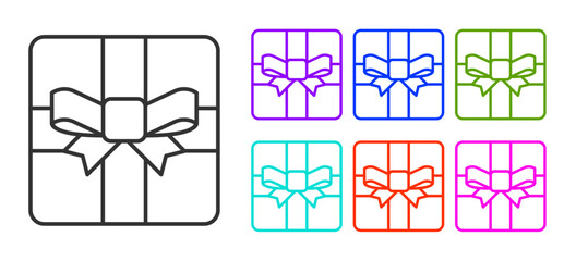 Black line Gift box icon isolated on white background. Valentines day. Set icons colorful. Vector