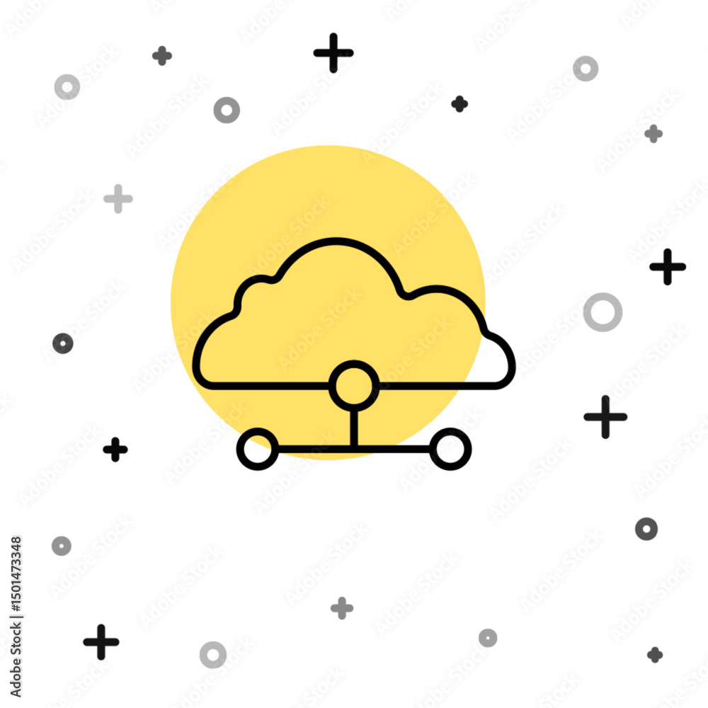 Poster black line network cloud connection icon isolated on white background. social technology. cloud comp