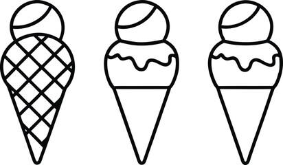 Ice cream silhouette clipart set. Ice cream icon clip art, Ice cream cone icon line art vector illustration