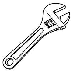 Adjustable wrench vector outline or vector line art on transparent background