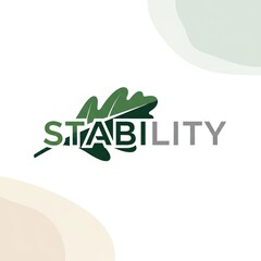 Fototapeta premium Oak leaf integrated in word STABILITY logo, Longevity symbol, Strength icon, Enduring health graphic, Resilience design