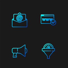 Set line Lead management, Megaphone, Mail and e-mail and Website template. Gradient color icons. Vector