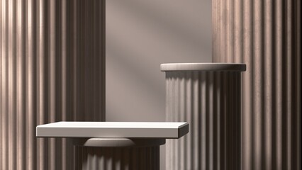3d image of classical columns with modern display pedestal