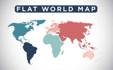 Flat World Map vector illustration in style. Perfect for educational materials, travel websites, infographics and presentations. Fully editable and scalable for print and digital use.