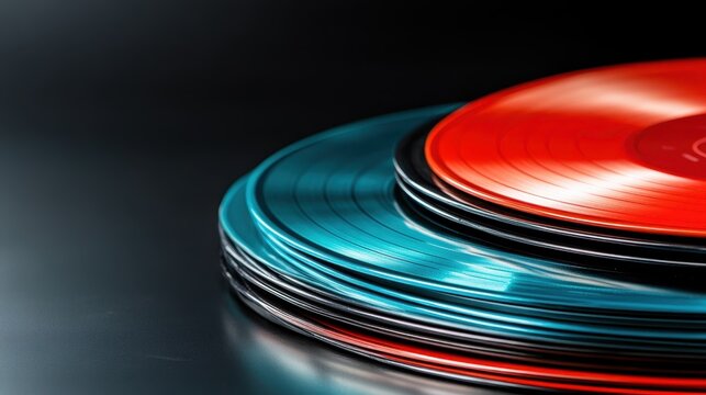 A visually appealing image of vibrant vinyl records stacked together, showcasing the artistic beauty of music culture and nostalgia associated with analog sound.