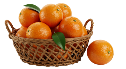 Woven basket brimming with ripe oranges