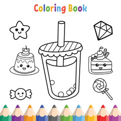 Kids coloring book with cartoons and kawaii collection vector illustration