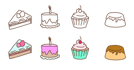 HAND DRAWN CAKE, LINE AND FIILED STYLE, Editable stroke. Vector illustration