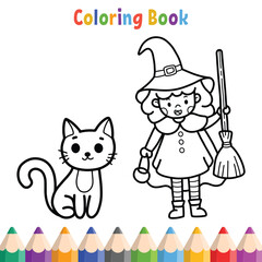 Kids coloring book with cartoon boy with cat vector illustration