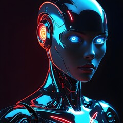 Cybernetic Futuristic Robot with Neon Circuitry, Sci-Fi AI Portrait, Digital Artwork, AI Generated

