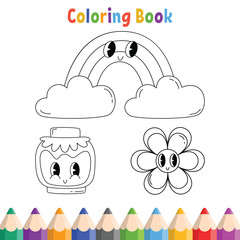 Kids coloring book with funny cartoon vector illustration