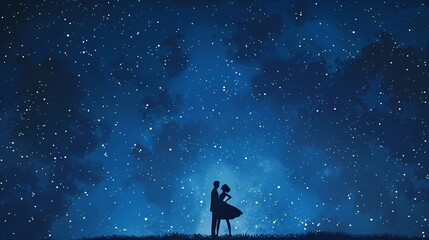 Silhouette couple under starry night
