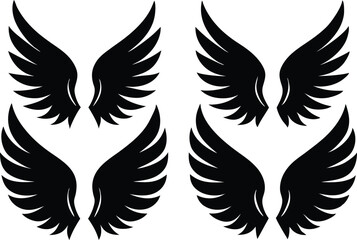 Flat design angel wings silhouette set vector design, New angel wings silhouette vector design illustration
