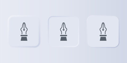 Grey Fountain pen nib icon isolated on grey background. Pen tool sign. Set icons in square buttons. Vector