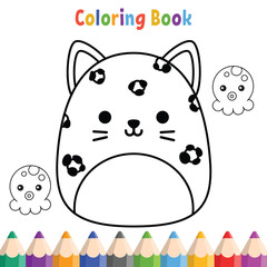 Kids coloring book with cartoon cat flowers vector illustration