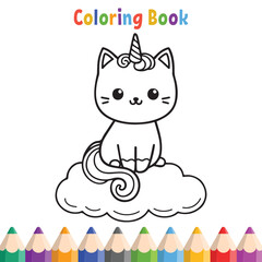 Kids coloring book with cat cartoon vector illustration