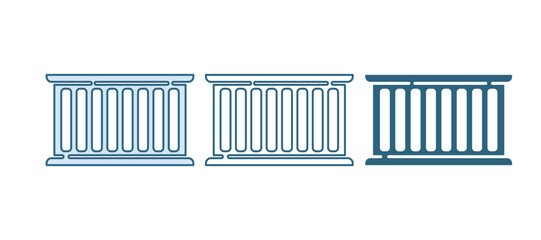 Blue Container icon isolated on white background. Crane lifts a container with cargo. Vector