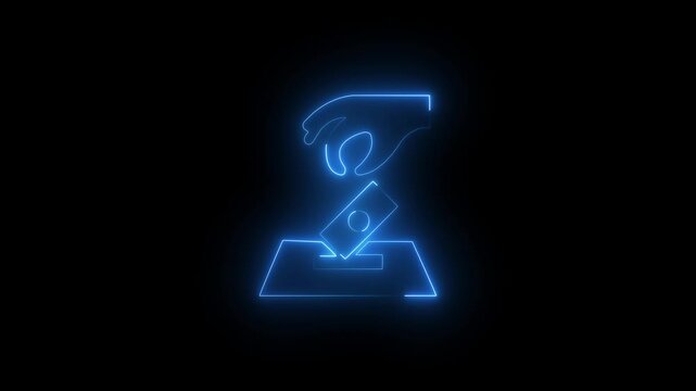 Ramadan Sadaqah icon neon glowing sign. 4k video with black background. 