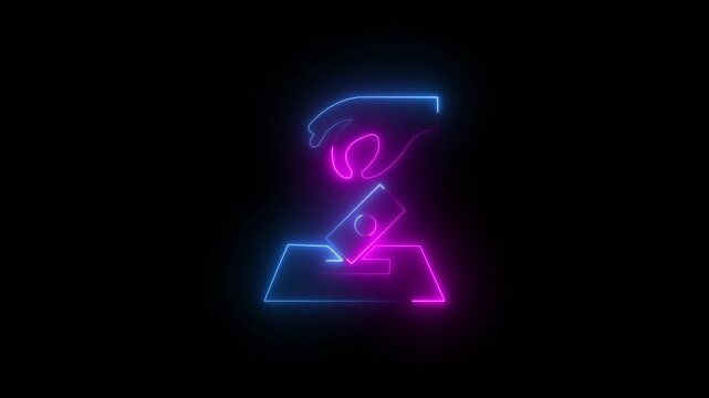Ramadan Sadaqah icon neon glowing sign. 4k video with black background. 