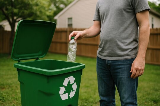 Recycling plastic bottle outdoors.