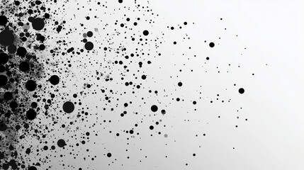 Obraz premium Abstract black ink splatter on white background, modern grunge texture, creative paint splash pattern, artistic messy dots design, minimal abstract art wallpaper
