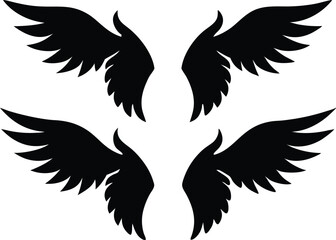 Flat design angel wings silhouette set vector design, New angel wings silhouette vector design illustration