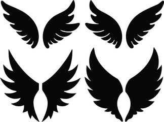 Flat design angel wings silhouette set vector design, New angel wings silhouette vector design illustration
