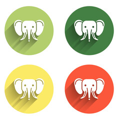 Set Elephant icon isolated with long shadow background. Color circle button. Vector