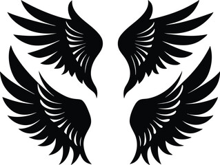 Flat design angel wings silhouette set vector design, New angel wings silhouette vector design illustration