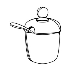 line drawing of a sugar pot with lid and spoon