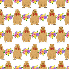 Pattern of bear with flowers on white background