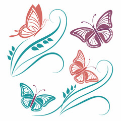 Elegant butterfly design teal pink purple swirls floral
