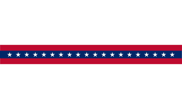 USA Flag Ribbon patriotic design with star pattern border ideal for Memorial Day, Veterans Day celebration. Perfect for social media post, event decoration Red, white and blue themed vector graphic.