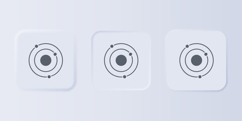 Grey Solar system icon isolated on grey background. The planets revolve around the star. Set icons in square buttons. Vector